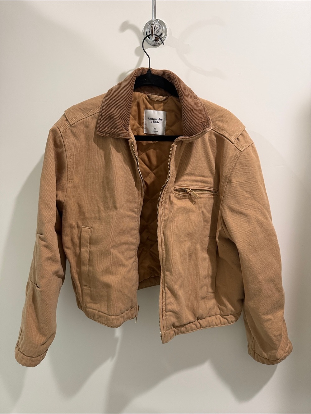 Abercrombie & Fitch Tan Bomber Jacket with Corduroy Collar